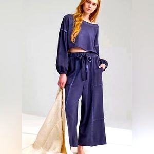 Anthropologie NWOT Saturday Sunday Lounge outfit Peacock blue Petite M